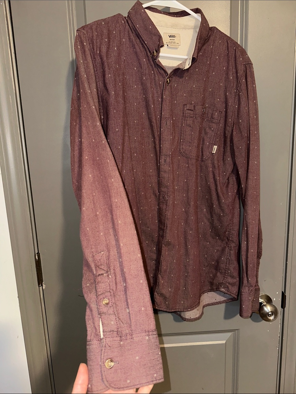 Vans Men's Burgundy Dot-Print Button-Down Shirt - Picture 3 of 4